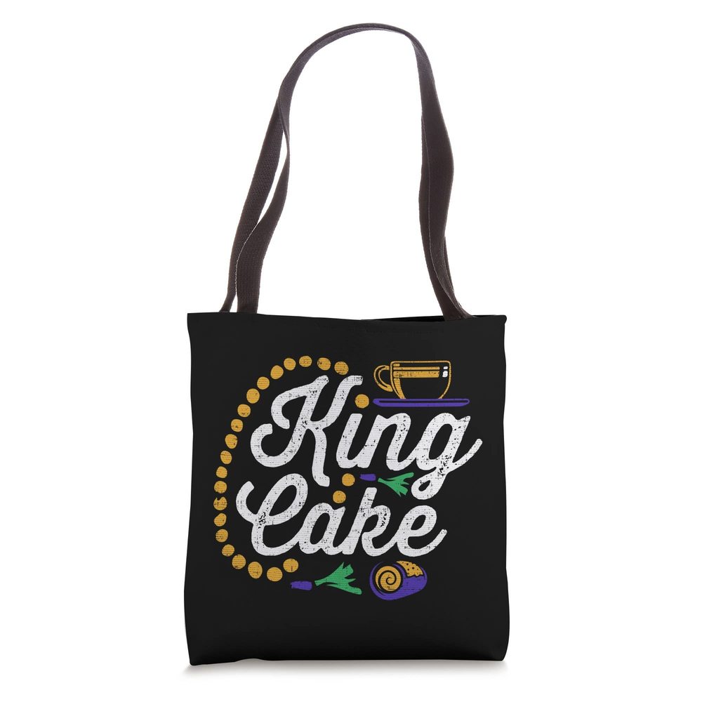 King Cake With Coffee And Beads - Mardi Gras Party Tote Bag :)